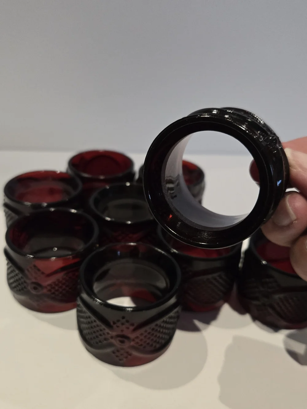 Avon 1876 Cape Cod Ruby Red Napkin Rings, Vintage, Set of 9 Glass Holders